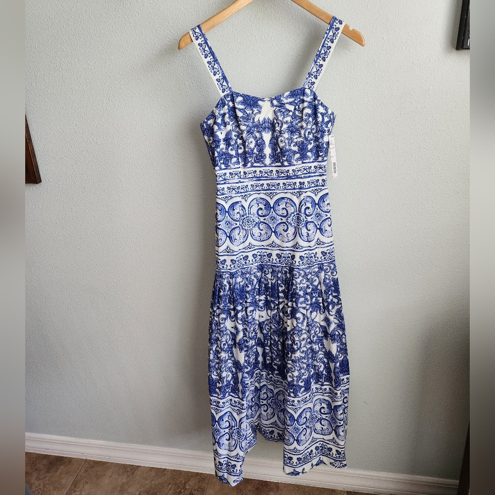 ANTONIO MELANI Blue and White Patterned Midi Dress